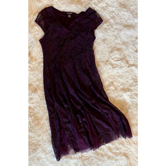 Candalite SZ S Woman’s Beautiful Dark Plum Purple Lace And Twill Dress - Picture 3 of 9